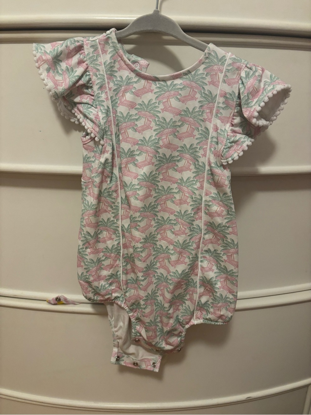 Girls Pink & Green Palm-Print One-Piece Romper - Lightweight Cotton